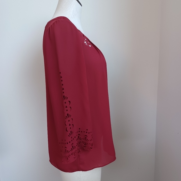 Anthropologie Maeve Blouse Laser Cut Detail Maroon Popover Womens size 4 - Picture 9 of 14